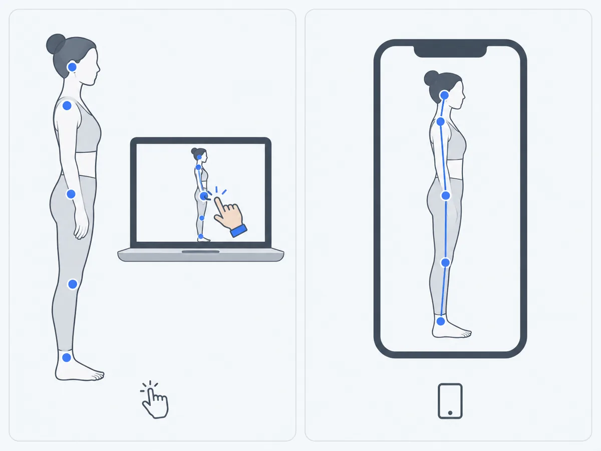 Comparação entre pontos marcados na pele e clicados no software, à esquerda, e pontos estimados automaticamente por um app, à direita