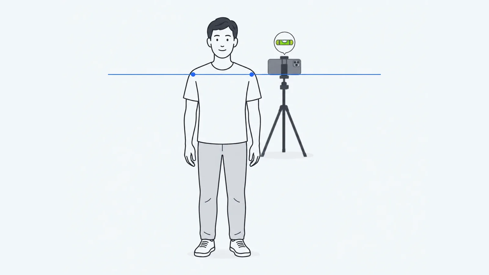 Illustration of a person facing a phone on a tripod with a line drawn across both shoulders