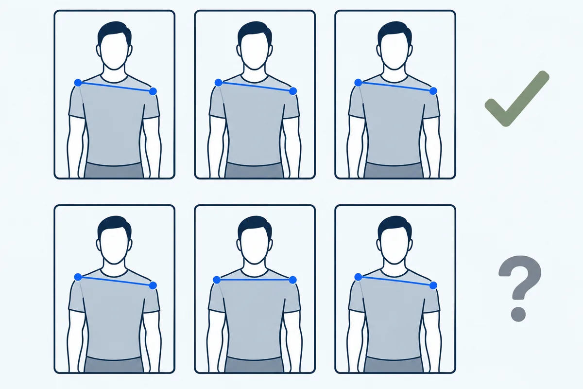 Diagram comparing three photos where the same shoulder is higher every time with three photos where it changes