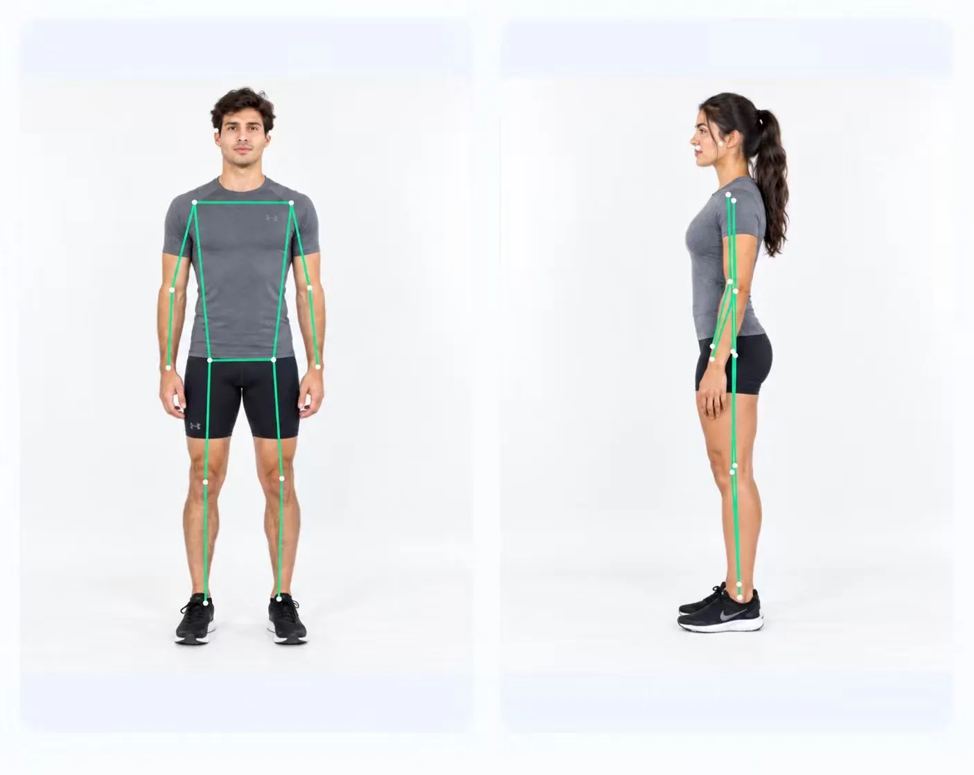 Example front and side posture photos with detected landmarks